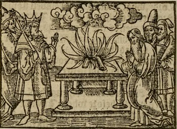 Elijah and the prophets of Baal, England, woodcut, 1539.