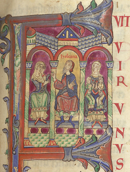 Elkanah and his two wives, the Rochester Bible, c. 1125. English illuminated manuscript. The British Library.