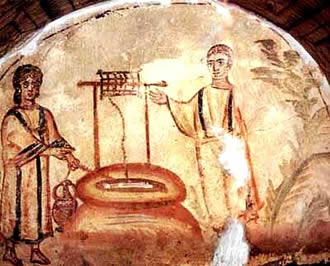 Jesus and the woman at the well, 4th century Roman catacomb.