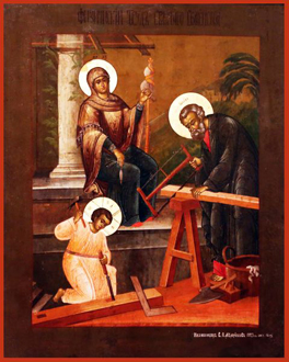 Jesus as a carpenter.