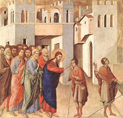 Healing of the blind man by Duccio di Buoninsegna (1308-1311), tempera on wood.