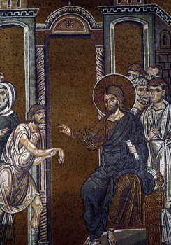 Jesus heals the man with the withered hand, Byzantine mosaic.