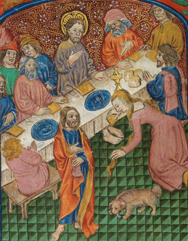 Mary Magdalen anoints Christ's feet.