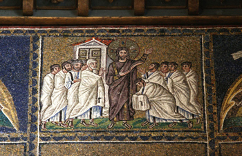 Mosaic of Doubting Thomas, Sant'Apollinare Nuovo, Ravenna, 500-520 AD.