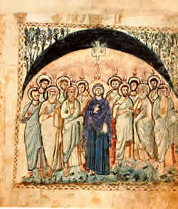 Pentecost, the Rabbula Gospel, c. 586, illuminated Syriac Bible.