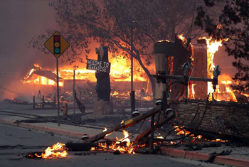 The 2018 Camp Fire raging through Paradise, California.