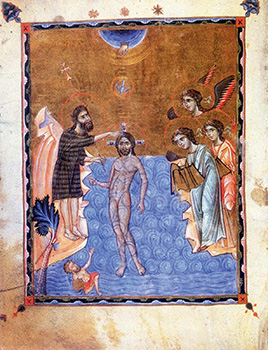 Baptism of Jesus, Armenian illuminated manuscript, 1268.