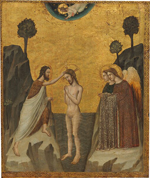 Giovanni Baronzio, Baptism of Christ, tempera on panel, 14th century.