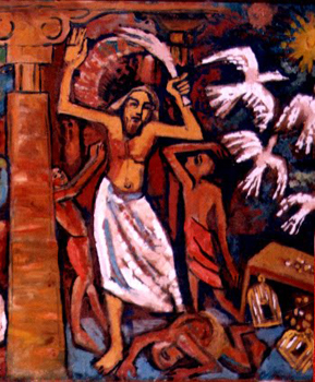 Jesus cleanses the temple by Jyoti Art Ashram.