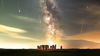 The Perseid meteor shower above Stonehenge, by Josh Dury, August 2024.