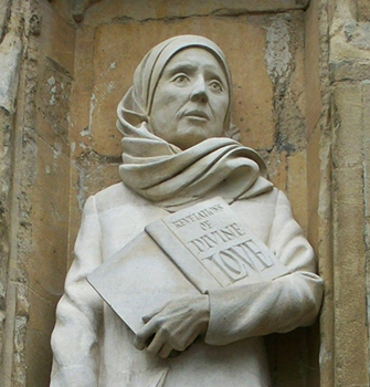David Holgate's statue of Julian, outside Norwich Cathedral.