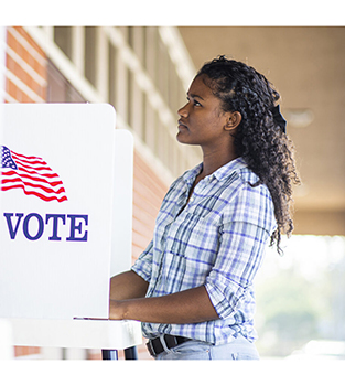 Young woman voting.