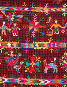 Detail of charuga embroidery, worked by Suzan Sukari. Thanks to the Textile Research Center, Leiden, The Netherlands.
