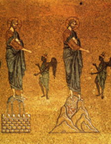 The Temptations of Christ, 12th century mosaic at St. Mark's Basilica, Venice.